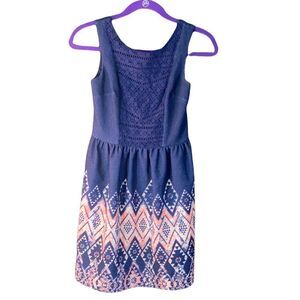 Navy blue and pink sleeveless dress